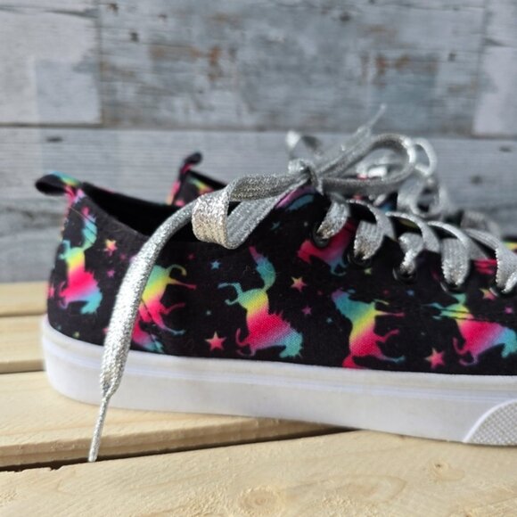 Fabkids Athletic Canvas Lace Up Sneakers Rainbow Unicorn Stars Size 5 - Picture 2 of 10
